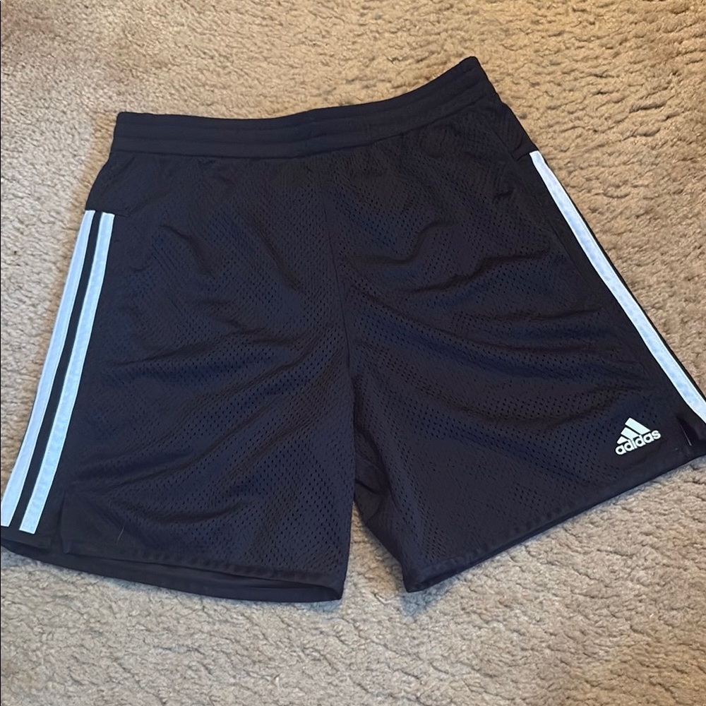 Adidas Kids Black Shorts with White Stripes